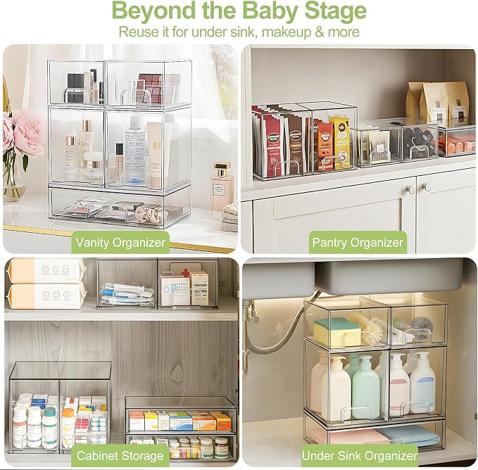 Bottle Storage Organizer Baby: Clear Stackable Storage Drawers, Acrylic Bottles Station Organizer for Countertop, Vanity, Bathroom, Cabinet Organization - 5 Pack