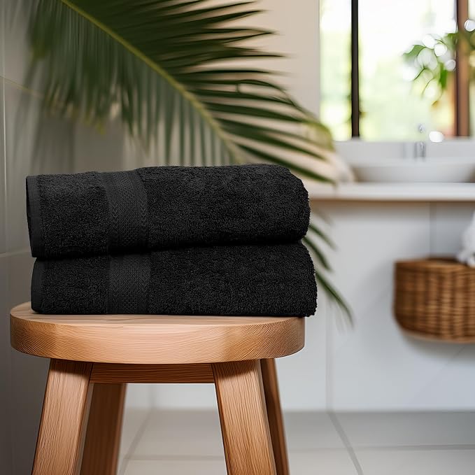 Large Bath Towels Set of 6 – 100% Cotton Terry – 24" x 50" – Quick Dry, Soft & Highly Absorbent – Black Towels for Bathroom, Gym, Spa, Pool & Daily Use