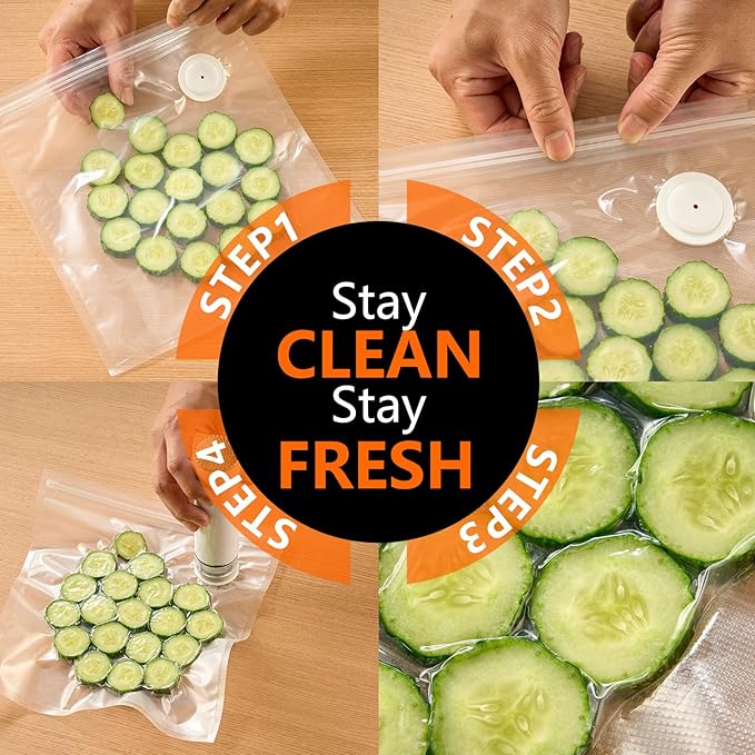 80 Pcs Vacuum Sealer Bags for Food, Reusable BPA-Free Food Storage Bags for Freezer Sous Vide Microwave Heating, Air Valve Zipper Bags (20S+20 M+20 L+20 XL)