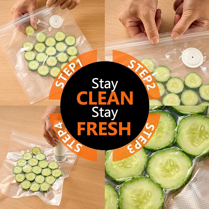 Vacuum Sealer Bags for Food, 40 Count Reusable Food Storage Bags with Air Valve, 20 Small +Medium ，Double-Zipper Bags for Meal Prep, Freezer Storage & Food Organization