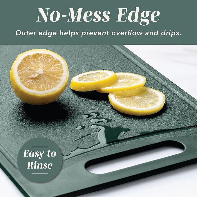 COOK WITH COLOR Non-Slip Cutting Board Set – Kitchen Essentials with Easy Grip Handle for Meat, Veggies, and Fruits, 4 Cutting Boards, Mint