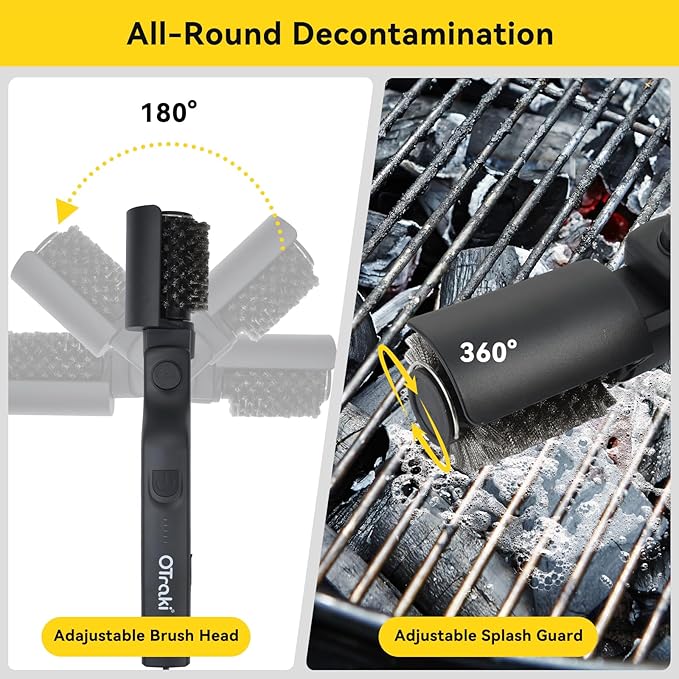Electric Grill Brush, 3 Speed Powerful BBQ Cleaning Brush with 180° Adjustable Head, Stainless Steel Wire Automatic Grill Cleaner for Outdoor Camping & BBQ Accessories