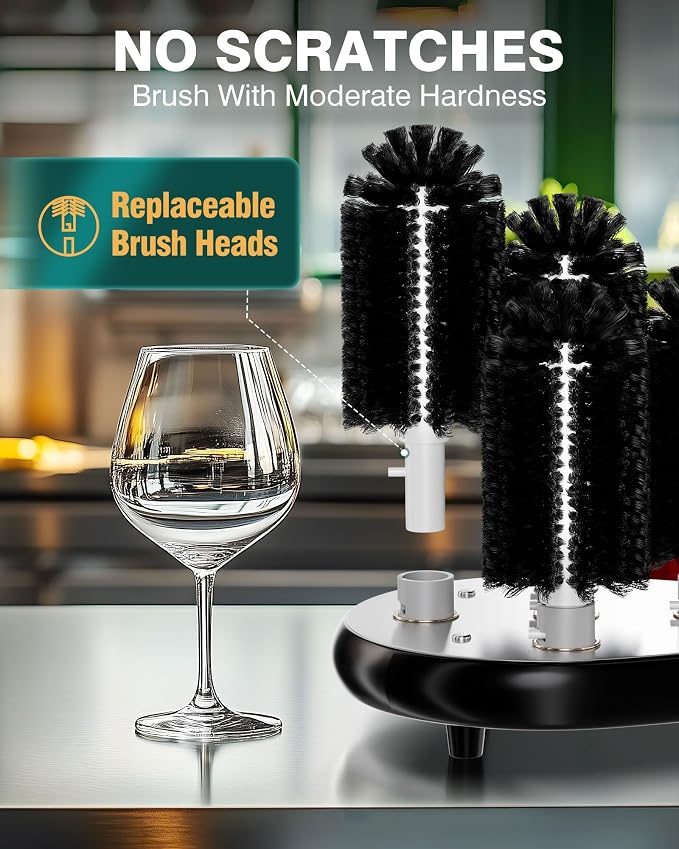 WantJoin Commercial Glass Washer - 5-Brush Electric Wine Glass Cleaner with Adjustable Temperature, Countertop Glassware Cleaning Machine for Bars, Cafés & Restaurants