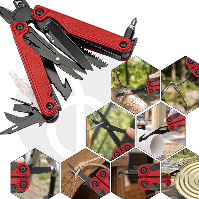 BIBURY Lightweight G10 Handle Multitool Pliers, 25-in-1 EDC Multi Tool with Replaceable Wire Cutters, Scissors, One-Hand Opening Pocket Knife Survival Tools for Camping, Repair,Survival -BI2048R
