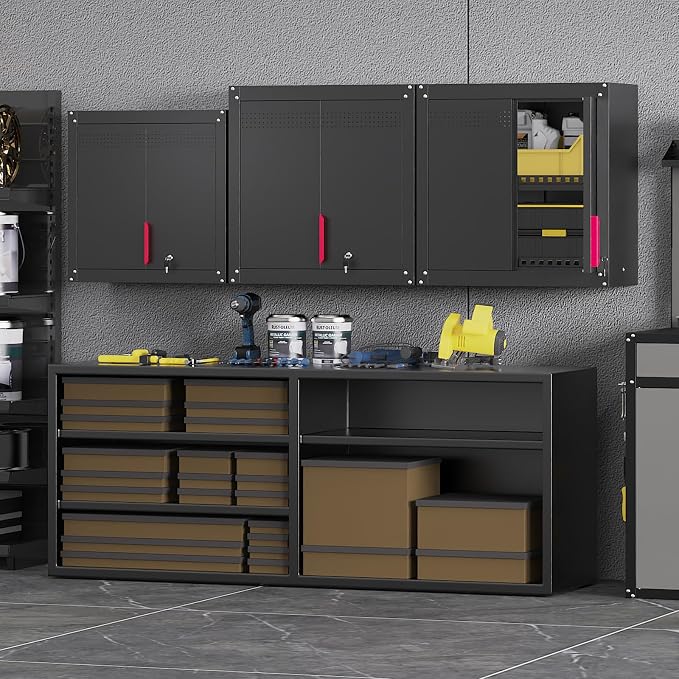 Eltean 30" Garage Wall Cabinet, Metal Wall Cabinet with Lock & Adjustable Shelf,Heavy-Duty Black Garage Storage Cabinet,Ventilated Metal Wall Cabinets for Workshop & Tools