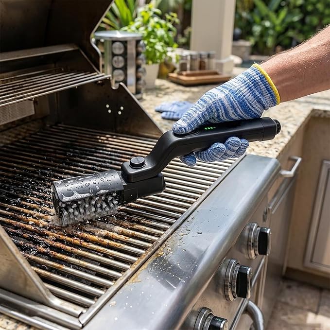 Electric Grill Brush Rechargeable for Outdoor Grill,3-Speed Rotary BBQ Cleaning Tool with 180° Adjustable Head,Stainless Steel Wire Automatic Grill Cleaner,No Bristle Shedding for Outdoor Camping