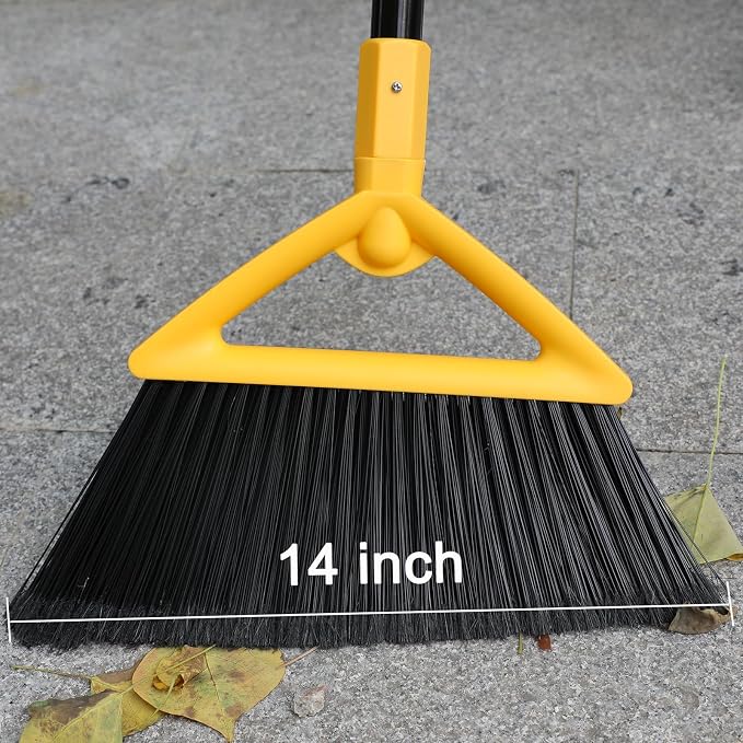 Heavy Duty Angle Broom 4 Pack - Yellow Broom for Outdoor & Indoor, Garage, Driveway, Sidewalk, Kitchen & More, Long Handle