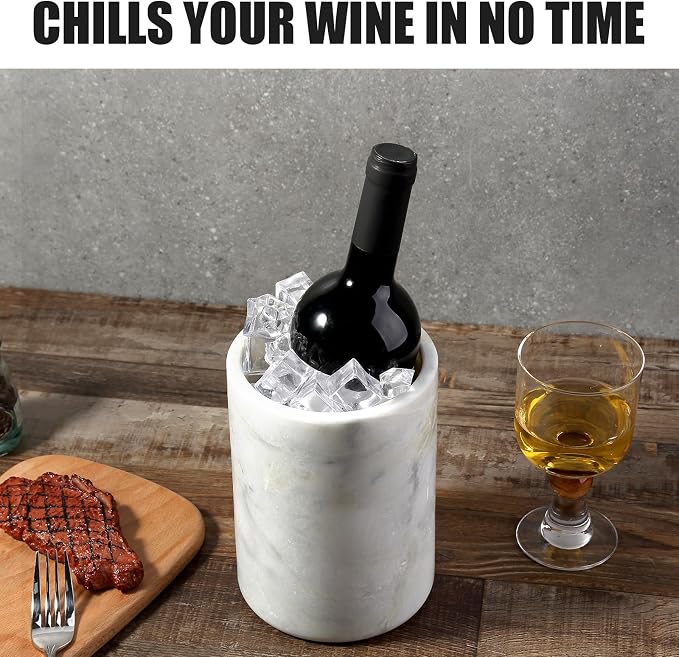 Marble Wine Bottle Chiller Bucket,Versatile Wine Chillers for Bottles, Handcrafted Wine & Champagne Cooler for Parties, Dinner - Luxury Kitchen Utensil Holder Ideal for Wine Enthusiasts, White