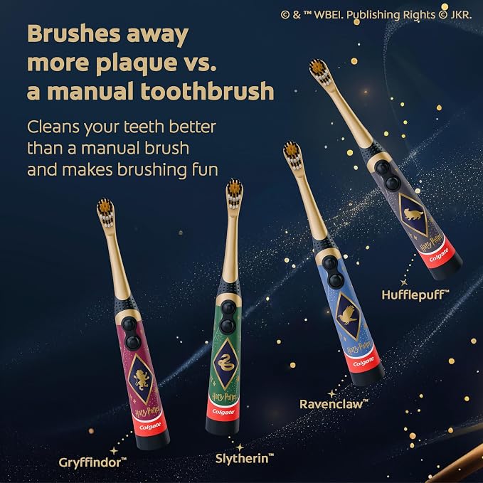 Colgate Harry Potter Kids Toothbrush and Toothpaste Bundle, Battery Powered Vibrating Bristles, Cavity Protection, 8-Piece Set