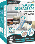 Cozy Essential Vacuum Storage Bags, 80% Compression Vacuum Seal Space Saver Plastic Packaging Bags for Clothes, Blankets, Pillow, Bedding, Comforters, Sealer Clothing Storage,35 Combo