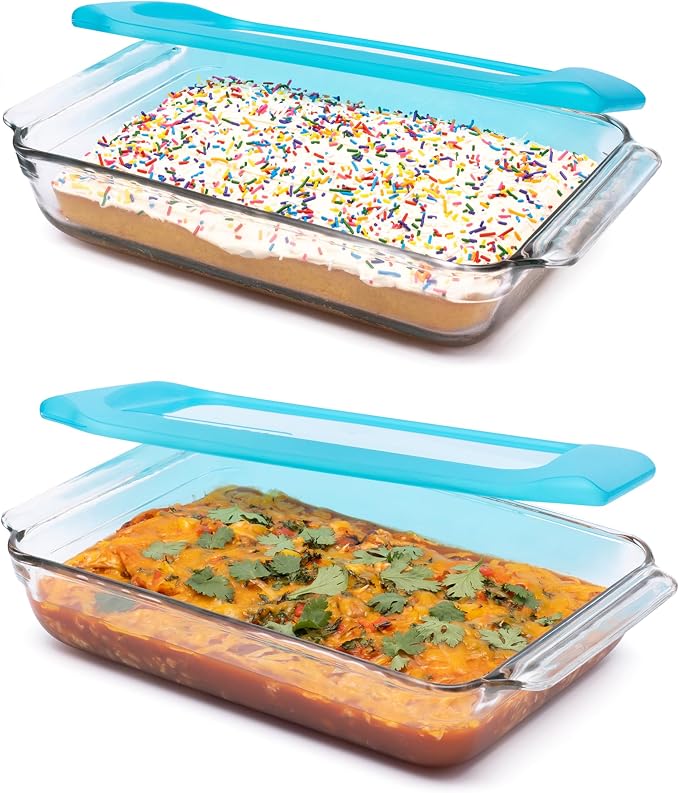 Libbey Baker’s Premium 2 Piece Glass Baking Dish Set, Stackable Casserole Dish with Lid Set, Baking Glassware for Casseroles, Lasagna, Brownies, Cakes