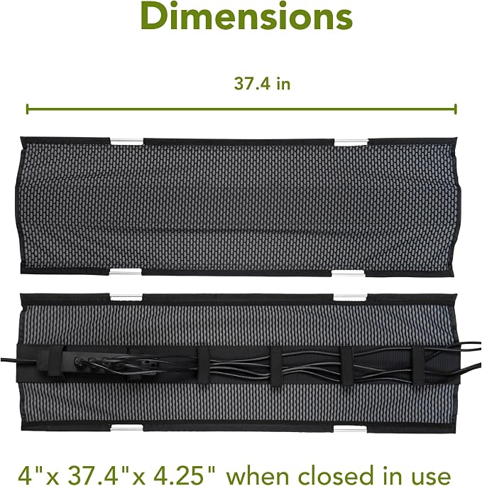 PERFECT POSTURE Mesh Cable Organizer – Clamp-Mounted Under Desk Cable Management, Flexible Mesh, Easy-Access Design, & Standing Desk Compatible – 38” (Gray)