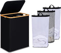 efluky Laundry Hamper with Lid, Trio Laundry Basket with 2 Removable Bags, 3 Section Laundry Bin with Bamboo Handles for Bathroom, Bedroom & Laundry Room, 160L (42.3 Gallon) Black