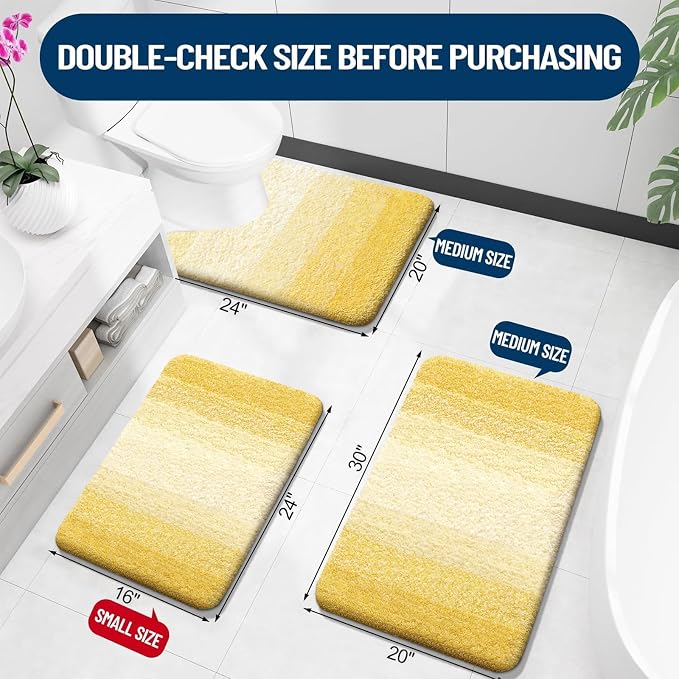 OLANLY Bathroom Runner Rugs Mat 59x24, Extra Soft Absorbent Microfiber Bath Rugs, Rubber Backing, Quick Dry, Washable Long Bath Mats for Bathroom Floor, Tub and Shower, Home Decor Accessories, Yellow