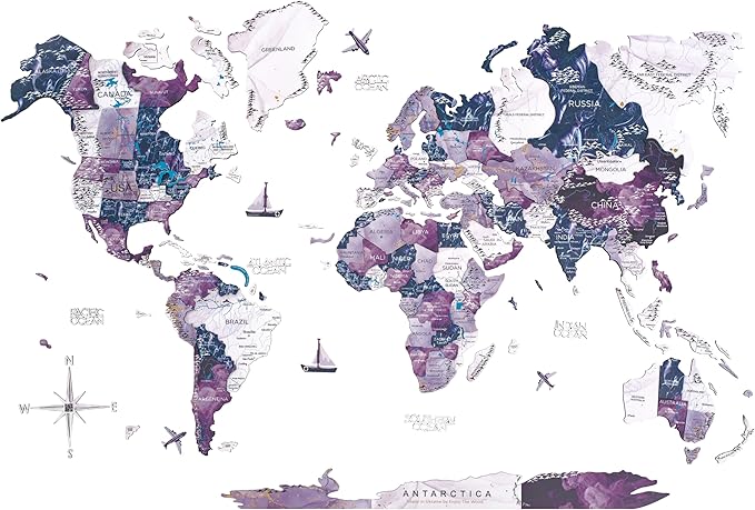 ENJOY THE WOOD Colored World Map Wood Wall Art - 3D Wall Art Home Decor - Wooden Travel Map Housewarming Gift Idea - World Map Decorations for Home (Milky Way, L)