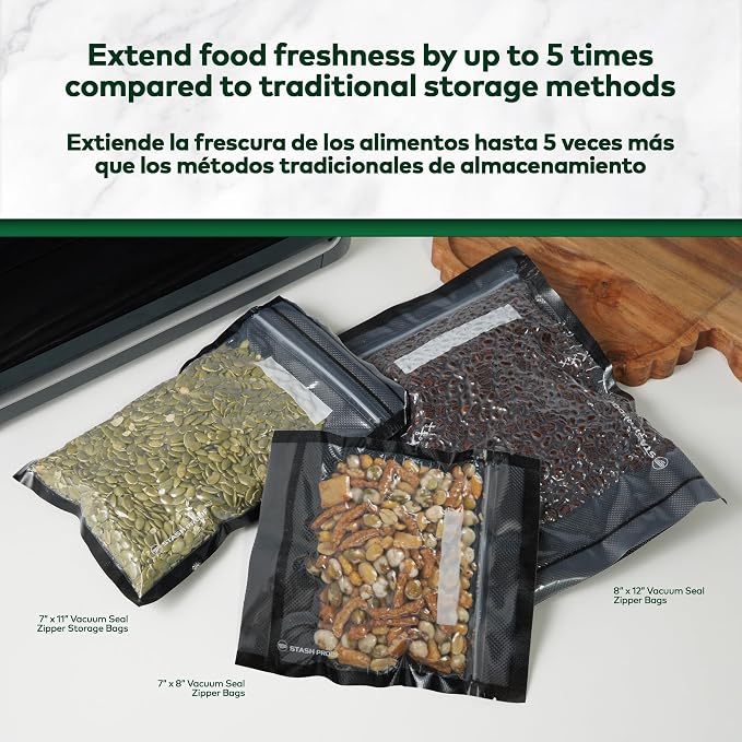 Vacuum Seal Bags 8" x 12" (100 Count) 5.5 Mil (Black & Clear) BPA Free Heavy-Duty Commercial Grade Food Vacuum Sealer Bags for Food Saver, Sous Vide, Meal Prep, Freezer Storage & Food Preservation