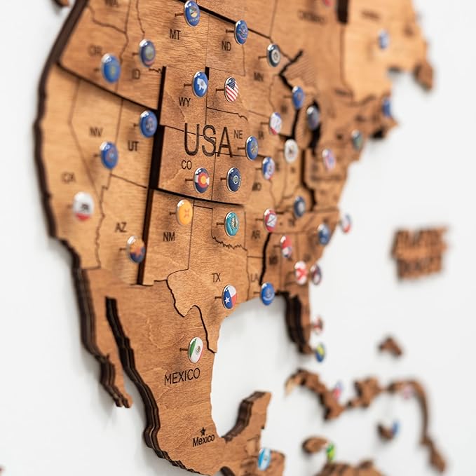 Enjoy The Wood 3D Wooden World Map Wall Art - Large Travel Map with Pins for Art Decor - Decorative Map of the World for Home, Office - Travel Wall Art Housewarming Gift Idea (Oak, L, Unframed)