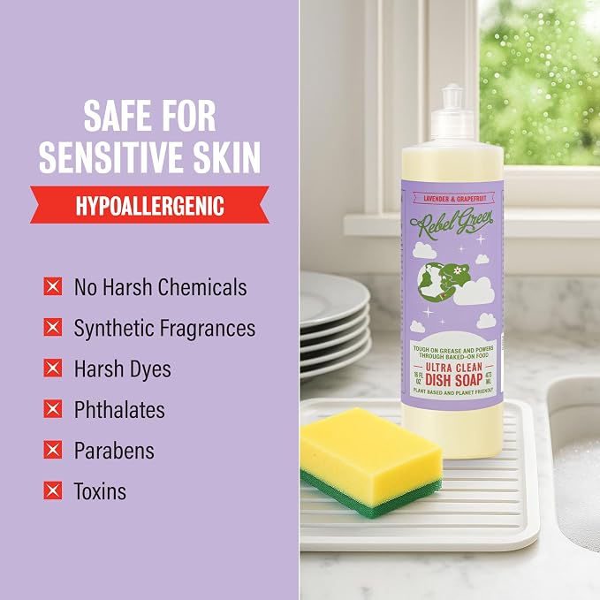 Rebel Green Super Deluxe Dish Soap - Plant-Based Sustainable Dishwashing Soap - Lavender & Grapefruit Scent - 16 fl oz - 1 Pack