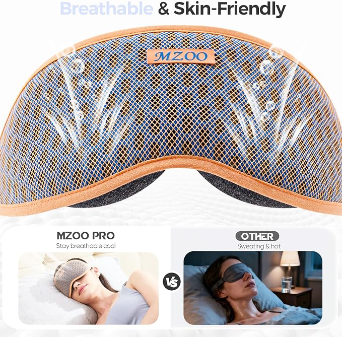 MZOO Pro Breathable Sleep Mask - Complete Blackout Sleeping Eye Mask for Side Sleeper, 3D Long Eyelash Friendly Night Blindfold, Travel Essentials Eye Cover Birthday Gifts for Women Men, Light Orange
