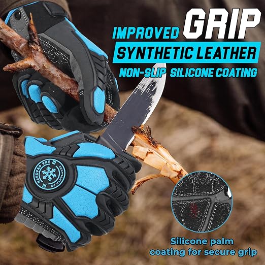 HANDLANDY Winter Impact Resistant Work Gloves for Men, Padded Palm Grip Heavy Duty Working Glove (Large, Blue)