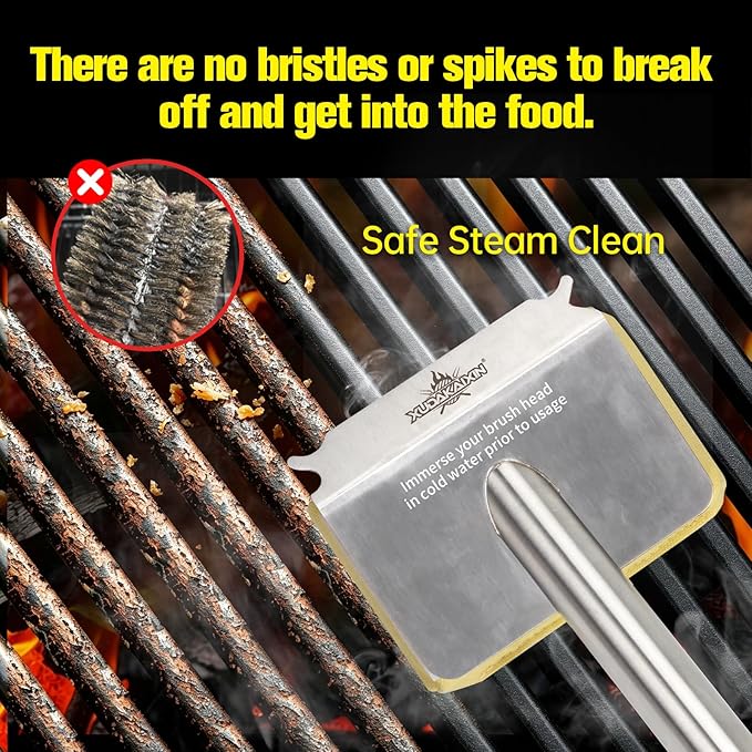 Bristle-Free Steam Grill Brush – No Shedding Bristles, Unique Wave Pads for Deep Cleaning Blackstone, Weber, and Stainless Steel Grills – Safe for Outdoor BBQ Cleaning