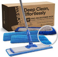 Microfiber Wholesale 18 Inch Professional Microfiber Mop | 4-Piece Stainless Steel Handle | Wet Dry Flat Mop Kit for Hardwood, Laminate, Tile, Vinyl Floors | 3 Washable Pads | Floor Cleaning System