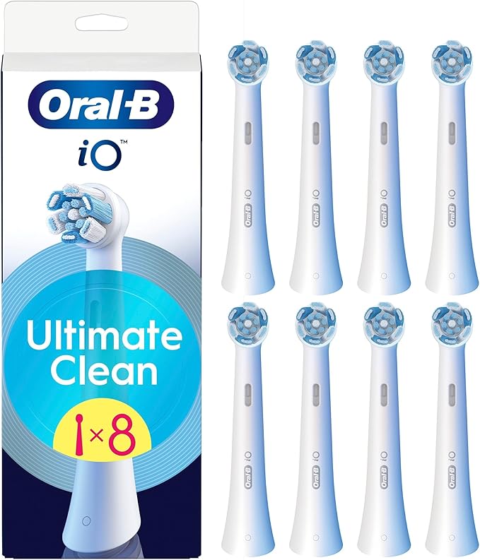 Oral-B Ultimate Clean Genuine White Replacement Brushes Set of 8 Deep Brushing Dental Plaque Removal Round Brush for Oral B iO Electric Brushes