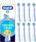 Oral-B Ultimate Clean Genuine White Replacement Brushes Set of 8 Deep Brushing Dental Plaque Removal Round Brush for Oral B iO Electric Brushes