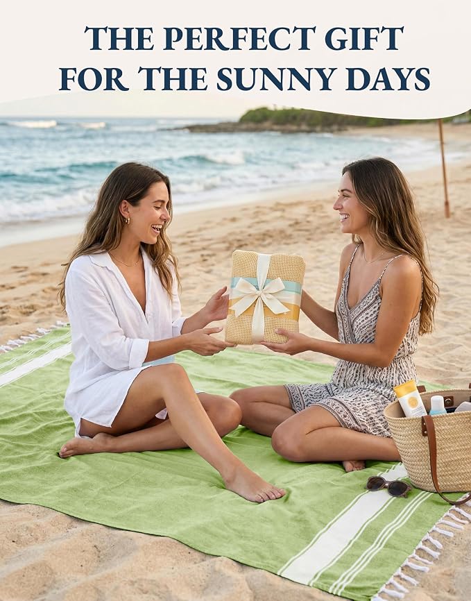 LANE LINEN Turkish Beach Towel 2 Pack, Super Absorbent, Durable - Jade Lime | Oversized Beach Towel 39"x71" - Lightweight Beach Essentials for Women - Large Pool Towel, Absorbent & Quick Dry, Great Gift