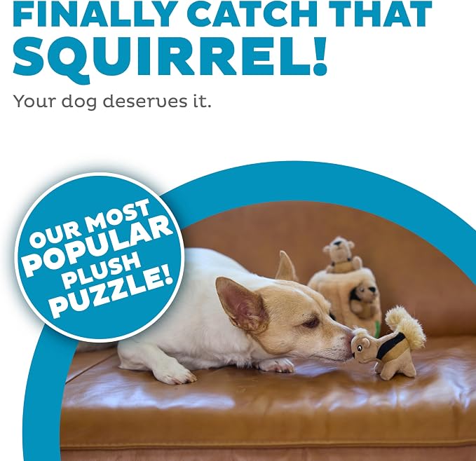 Outward Hound Hide-A-Squirrel Dog Toy – Interactive 2‑in‑1 Plush Puzzle with 3 Squeaky Removable Squirrels, Small