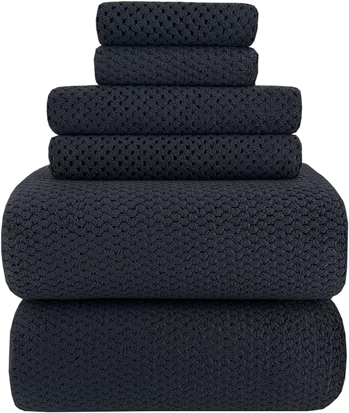 YTYC 39x78 Bath Sheets Set,Towels for Bathroom,Black,6-Pieces | 2 Extra Large Bath Towels, 2 Hand Towels, 2 Washcloths, Super Soft,Highly absorbent,Hanging Loop,80% Polyester