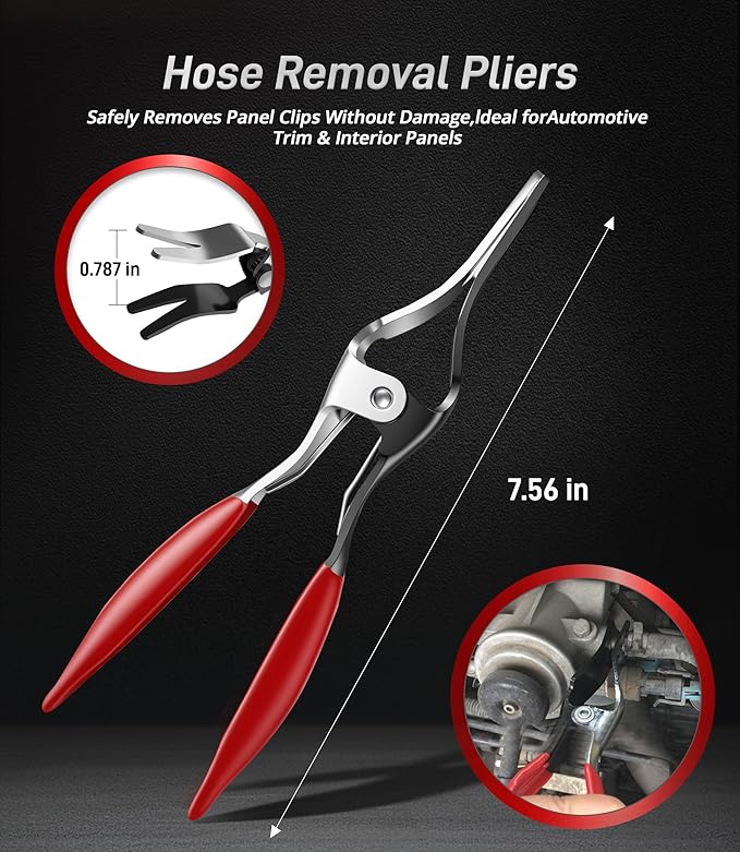 Fuel Line Pliers Set 8 Pcs, Fuel Line Hose Clamp Removal Pliers, Push Pin Tools, Relay Puller, Panel Clip Remover & Filter Caliper, Spring Clamp Plier for Fuel System Maintenance.