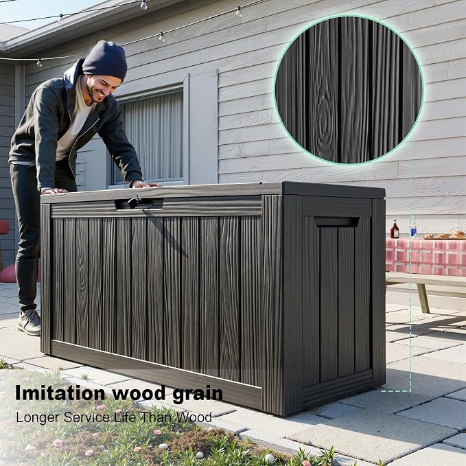 DRATO 85 Gallon Outdoor Storage Box Waterproof, Lockable Resin Deck Box for Patio Furniture, Pool Supplies & Garden Tools, Weatherproof Outside Storage Bin for Backyard Porch (Black, 85 Gallon)