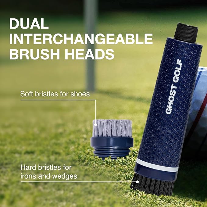 Ghost Golf Magnetic Golf Club Brush with Water Reservoir & Shoe Brush - Dual Head Groove Cleaner, Nylon Bristle, Retractable Carabiner Clip - Golf Cleaning Tool for Irons, Wedges & Golf Shoe Cleats