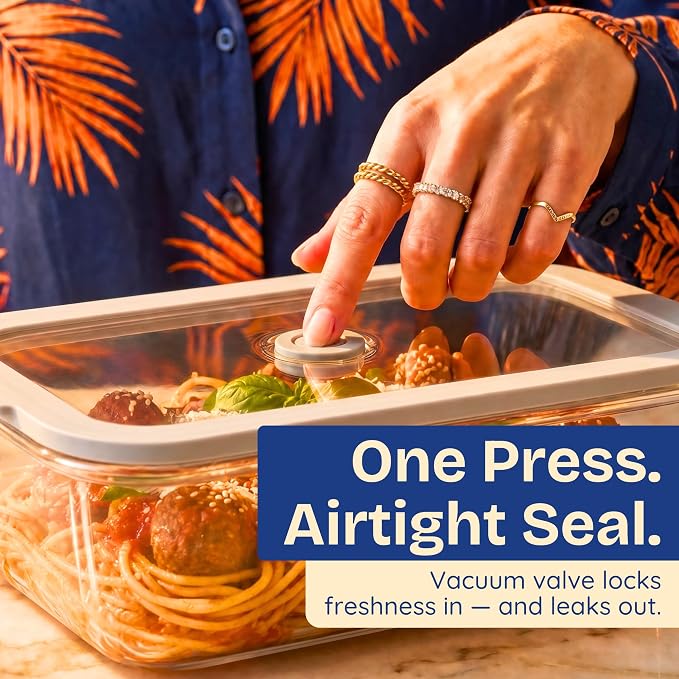 Non-Toxic Glass Food Containers with Lids, 2-Pack, 50 oz, Airtight, Gray | Plastic & BPA free. Glass body, glass lid & platinum silicone seal. Airtight & leakproof. Freezer & microwave safe.