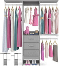 Besiost 4FT Small Closet System with 3 Fabric Drawers, 48'' Closet Organizer System With 3 Adjustable Shelves, Flexible Built-In Clothes Garment Rack for Small Space, 48" L x 13" W x 71" H, Grey