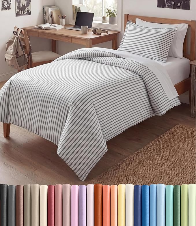 Duvet Cover Queen Size Set - Extra Soft Queen Duvet Cover 90" x 90" with 2 Pillow Shams for Women, Men, Kids & Teens - Hotel Luxury w/ Zipper Closures & Ties - Comfy, Cozy & Breathable (Beige Stripes)