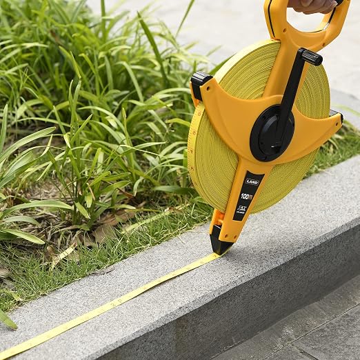LAND 330FT/100M Heavy Duty Fiberglass Tape Measure - 1/2-Inch Wide, Dual Inch/Metric Scale, Durable Open Reel Measuring Tape for Surveying, Engineering, Runway Construction