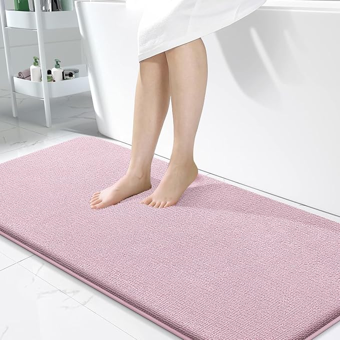OLANLY Memory Foam Bathroom Runner Rugs 47x24, Long Bath Mats, Dusty Rose | Soft Quick Dry Bath Mats, Non-Slip, Absorbent Machine Washable Mat for Bathroom Floor, Tub and Shower, Home Decor Accessories
