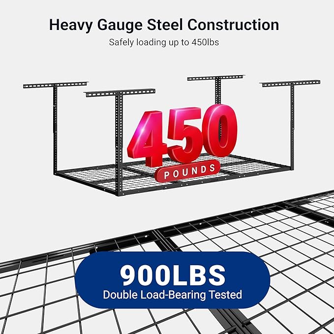 FLEXIMOUNTS 3x6 Overhead Garage Ceiling Storage Rack, 2 Pack, Black | 450lbs Weight Capacity, 22"-40" Adjustable Organization System, Heavy-Duty Metal Ceiling Racks, Classic Series