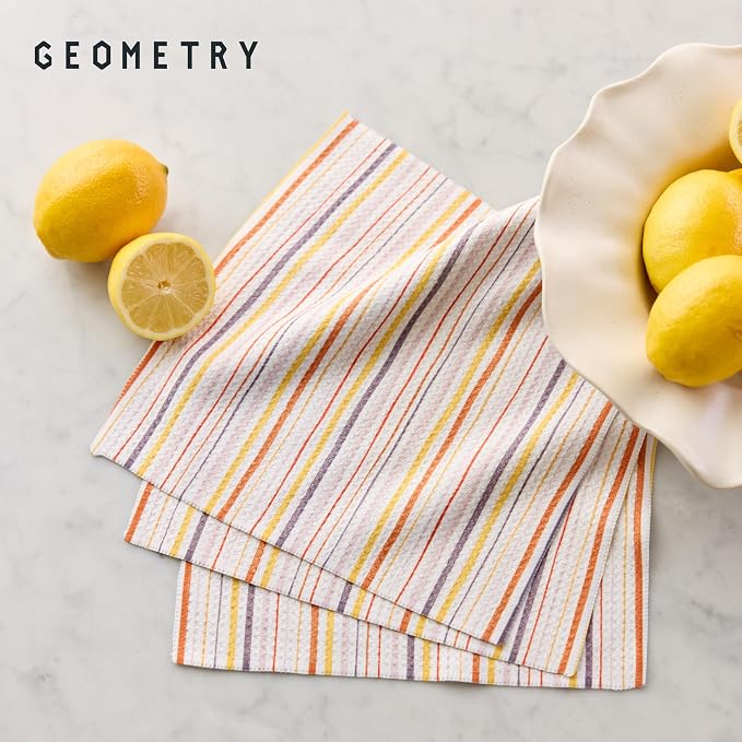 GEOMETRY Kitchen Dish Cloths - Quick Dry Dishcloths for Kitchen - Premium Dish Rags with Geoweave - 3-Pieces Stripe Season