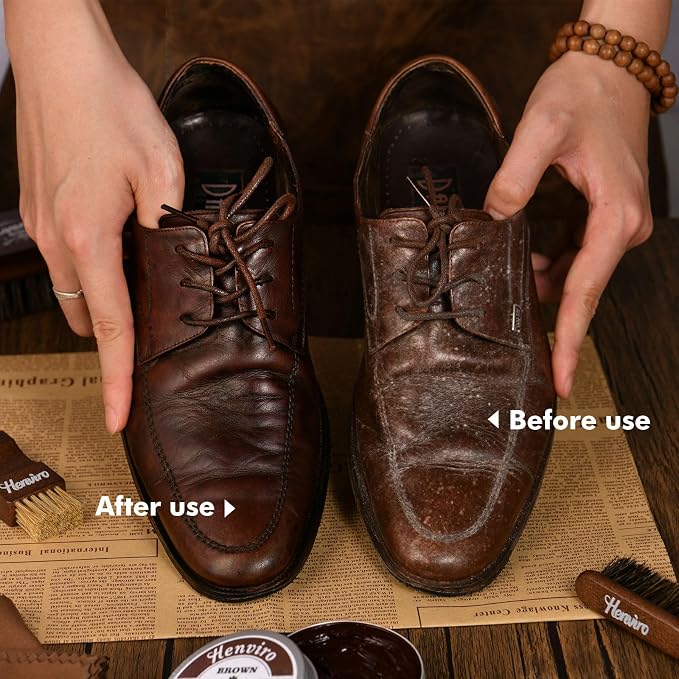 Leather Shoe Shine Kit For Men - 13 PCS Shoe Polish Kit, Leather Boots Care, Shoe Care Kit Gift for Men Him Husband