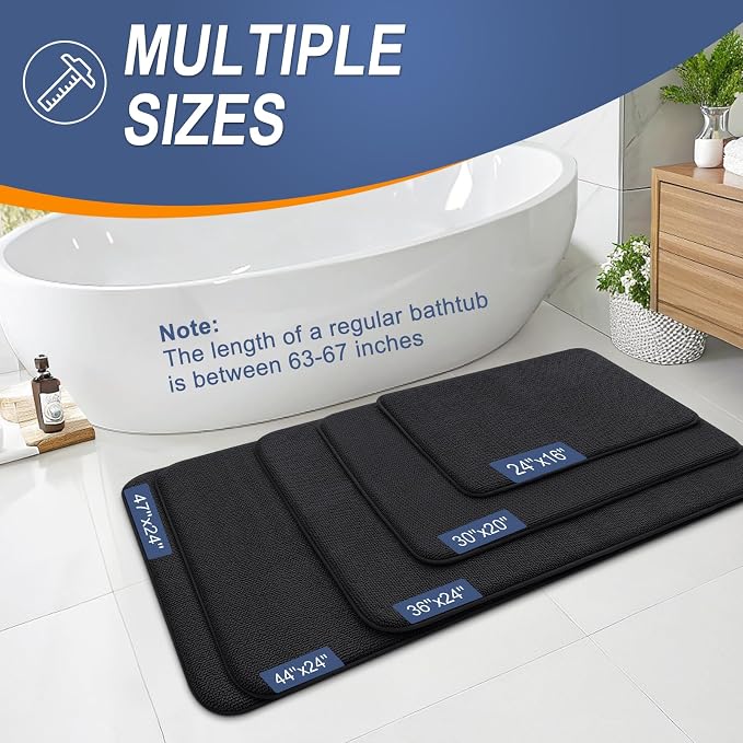 OLANLY Memory Foam Bathroom Runner Rugs 59x20, Absorbent Long Mat, Black | Soft Quick Dry Bath Mat Rugs, Non-Slip, Machine Washable Mat for Bathroom Floor, Tub and Shower, Home Decor Accessories