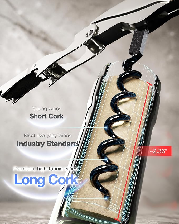 LUSCIOUZ Zero Resistance Corkscrew Silent Wine Bottle Opener Waiters Corkscrew Wine Key Made in Japan (6-Coil Long Corkscrew (SV))