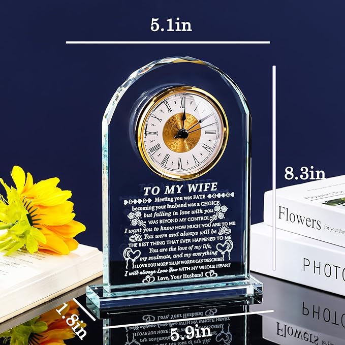 YWHL Gifts for Wife from Husband Wife Birthday Gift Ideas Crystal to My Wife Clock Anniversary Presents Romantic I Love You Gifts for Her on Valentines Mothers Day Christmas