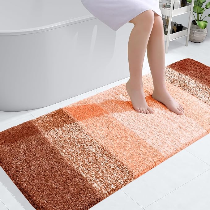 OLANLY Large Bathroom Rugs Mat 54x24, Extra Soft Absorbent Microfiber Bath Rugs, Rubber Backing, Quick Dry, Machine Washable Bath Mat for Bathroom Floor, Tub and Shower, Home Decor Accessories, Orange