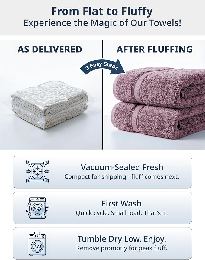 LANE LINEN Bath Towel Set Absorbent Quick Dry 100% Cotton - Wishful Mauve | Towel Sets For College Dorm - OEKO-TEX Certified, Zero-Twist Durability, Zero-Twist Cotton, Terry Weave Comfort