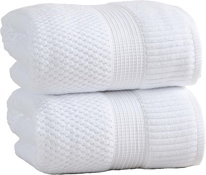 NY Loft 100% Cotton 2-Pack Oversized Bath Towel Set | White | Quick-Dry | Two Oversized 35" x 70" Bath Towels / Bath Sheets | Super Absorbent | Designer-Styled Texture