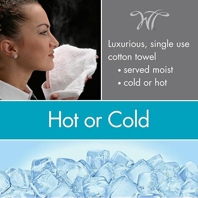 White Towel Services 8" x 8" in Moist Cotton Towel Individually Wrapped - Lavender and Unscented (Case of 100) - Single-Use Oshibori Style Cotton Hospitality Towels