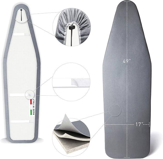 TIVIT Ironing Board Cover 17 x 49 – Made in Italy, Alumitek PRO Heat-Reflective, Thick 4-Layer Padding, Scorch & Stain Resistant